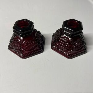 Avon 1876 Cape Cod Collection Elegant Red Glass Candle Holders Set of Two